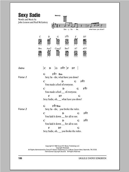 open zoom image for Sexy Sadie - Ukulele Chords/Lyrics, New, Main