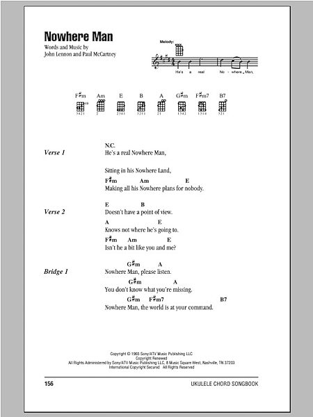 open zoom image for Nowhere Man - Ukulele Chords/Lyrics, New, Main