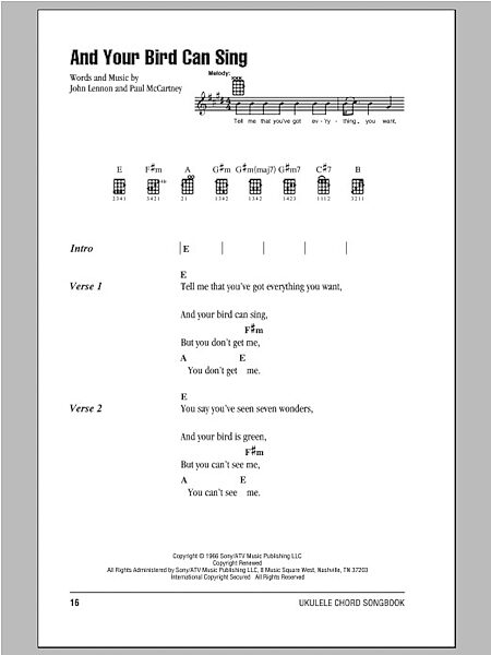 open zoom image for And Your Bird Can Sing - Ukulele Chords/Lyrics, New, Main