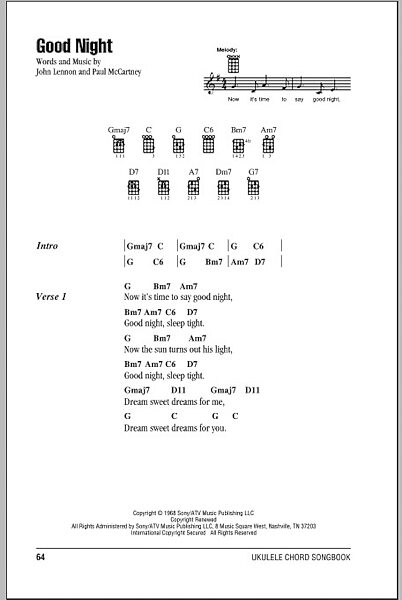 open zoom image for Good Night - Ukulele Chords/Lyrics, New, Main
