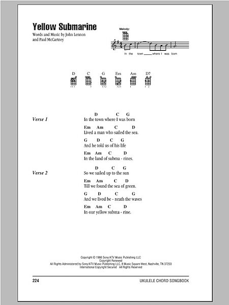open zoom image for Yellow Submarine - Ukulele Chords/Lyrics, New, Main