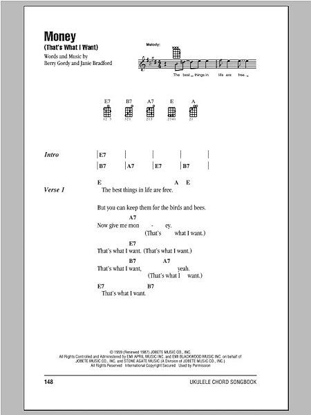 open zoom image for Money (That's What I Want) - Ukulele Chords/Lyrics, New, Main