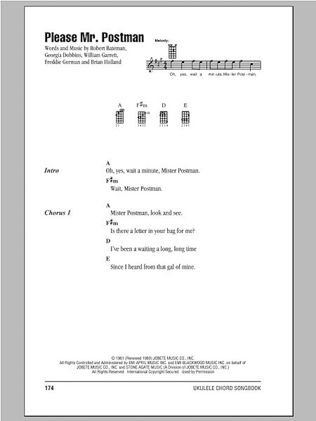 open zoom image for Please Mr. Postman - Ukulele Chords/Lyrics, New, Main