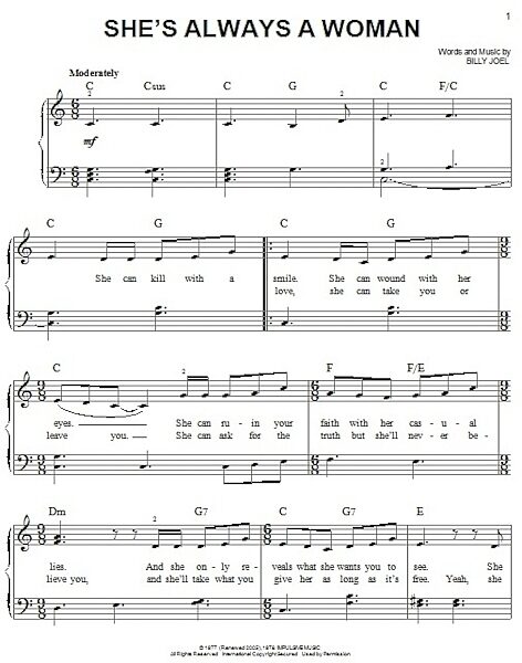 open zoom image for She's Always A Woman - Easy Piano, New, Main