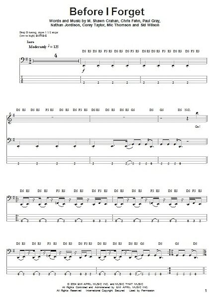 open zoom image for Before I Forget - Bass Tab, New, Main