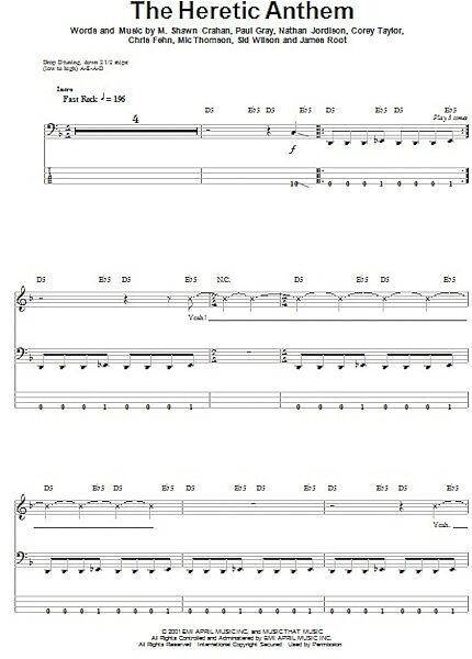 open zoom image for The Heretic Anthem - Bass Tab, New, Main