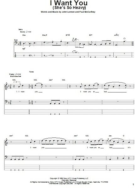 open zoom image for I Want You (She's So Heavy) - Bass Tab, New, Main