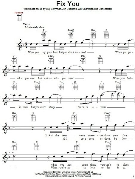 open zoom image for Fix You - Ukulele Sheet Music, New, Main