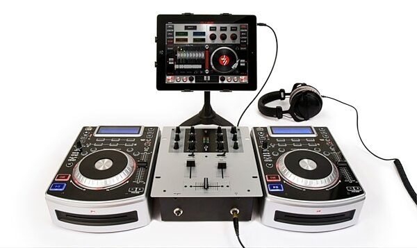 open zoom image for IK Multimedia iKlip Stand Adjustable iPad Desktop Stand, In Use - With CDJ System