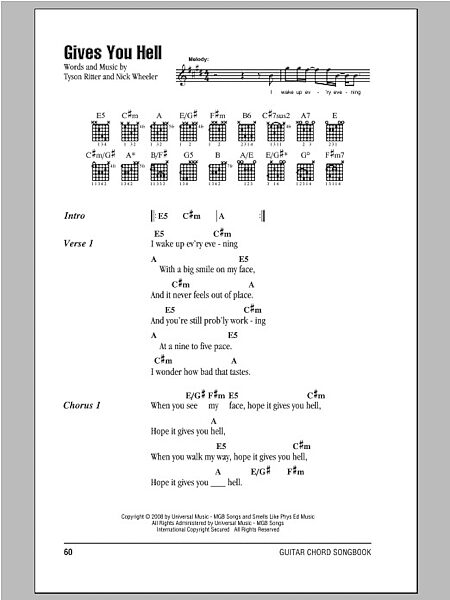 open zoom image for Gives You Hell - Guitar Chords/Lyrics, New, Main