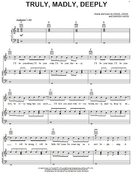 open zoom image for Truly, Madly, Deeply - Piano/Vocal/Guitar, New, Main