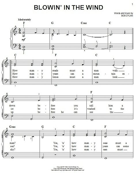 open zoom image for Blowin' In The Wind - Easy Piano, New, Main