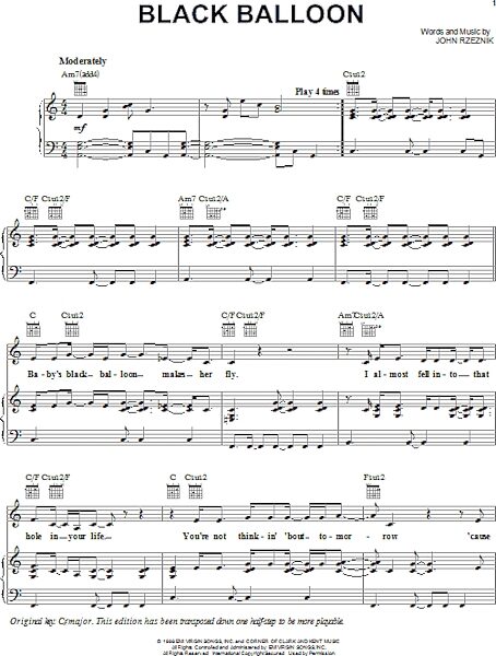 open zoom image for Black Balloon - Piano/Vocal/Guitar, New, Main