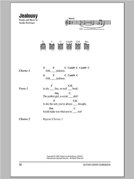 open zoom image for Jealousy - Guitar Chords/Lyrics, New, Main