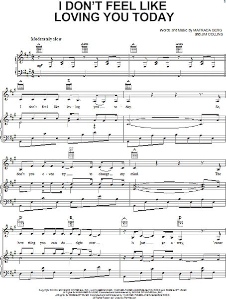 open zoom image for I Don't Feel Like Loving You Today - Piano/Vocal/Guitar, New, Main
