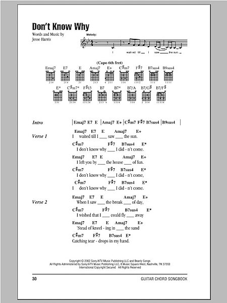 open zoom image for Don't Know Why - Guitar Chords/Lyrics, New, Main