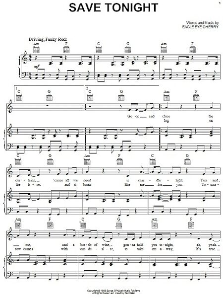 open zoom image for Save Tonight - Piano/Vocal/Guitar, New, Main