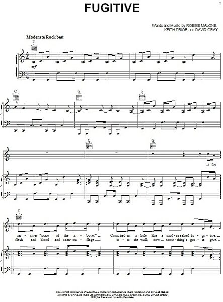 open zoom image for Fugitive - Piano/Vocal/Guitar, New, Main