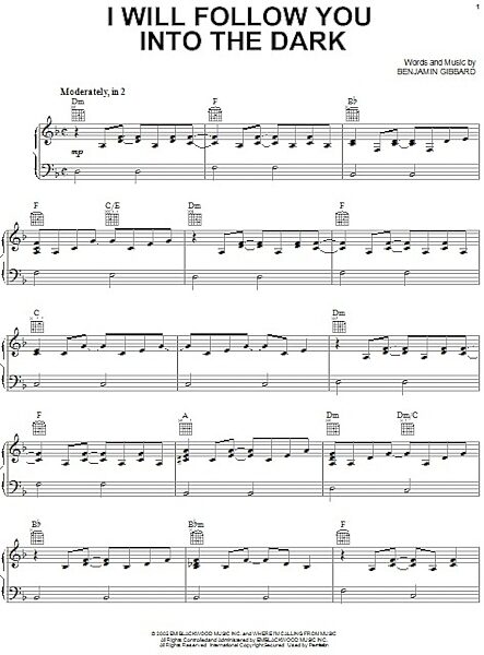 open zoom image for I Will Follow You Into The Dark - Piano/Vocal/Guitar, New, Main
