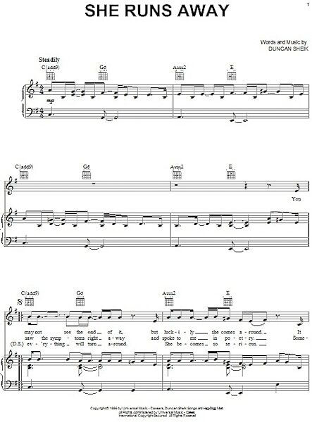 open zoom image for She Runs Away - Piano/Vocal/Guitar, New, Main