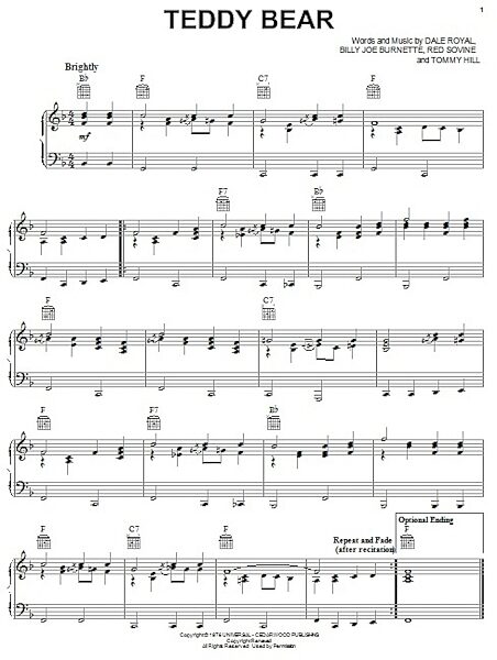 open zoom image for Teddy Bear - Piano/Vocal/Guitar, New, Main