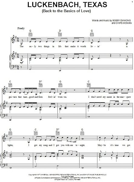 open zoom image for Luckenbach, Texas (Back To The Basics Of Love) - Piano/Vocal/Guitar, New, Main