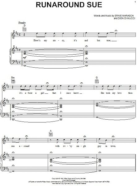 open zoom image for Runaround Sue - Piano/Vocal/Guitar, New, Main