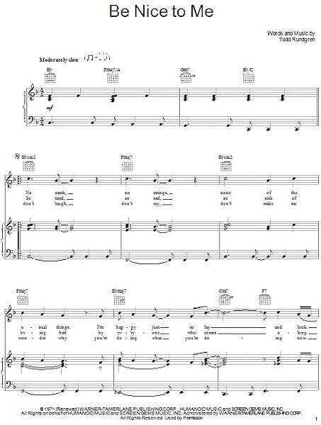 open zoom image for Be Nice To Me - Piano/Vocal/Guitar, New, Main
