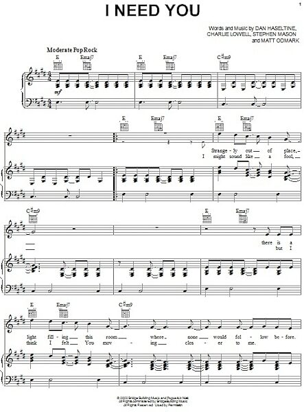 open zoom image for I Need You - Piano/Vocal/Guitar, New, Main