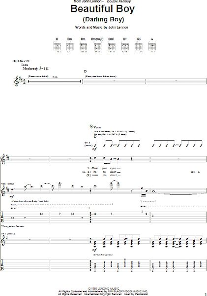 open zoom image for Beautiful Boy (Darling Boy) - Guitar TAB, New, Main