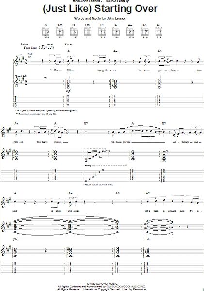 open zoom image for (Just Like) Starting Over - Guitar TAB, New, Main