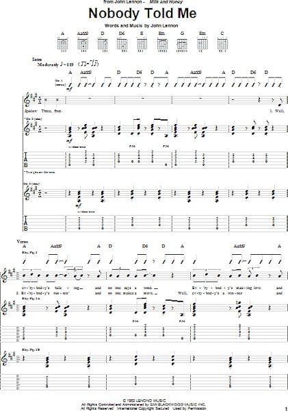 open zoom image for Nobody Told Me - Guitar TAB, New, Main