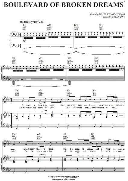 open zoom image for Boulevard Of Broken Dreams - Piano/Vocal/Guitar, New, Main