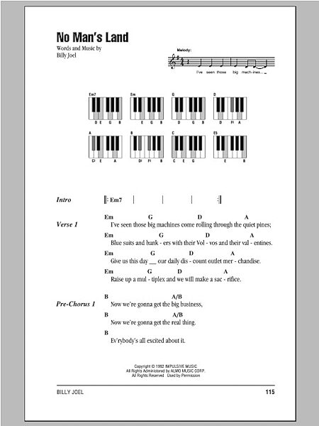 open zoom image for No Man's Land - Piano Chords/Lyrics, New, Main