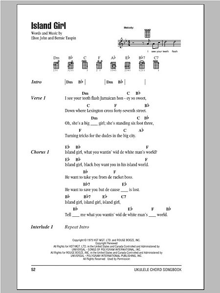 open zoom image for Island Girl - Ukulele Chords/Lyrics, New, Main