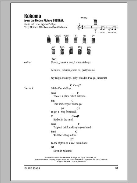 open zoom image for Kokomo - Ukulele Chords/Lyrics, New, Main
