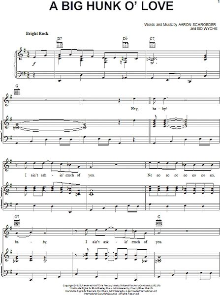 open zoom image for A Big Hunk O' Love - Piano/Vocal/Guitar, New, Main