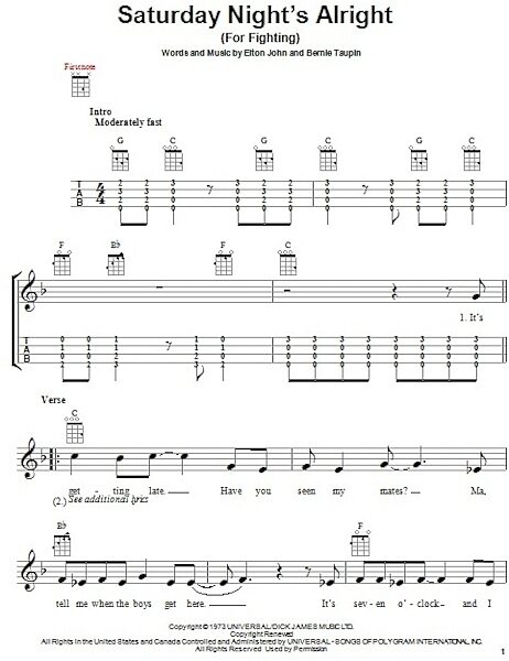 open zoom image for Saturday Night's Alright (For Fighting) - Ukulele, New, Main