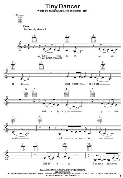 open zoom image for Tiny Dancer - Ukulele Sheet Music, New, Main