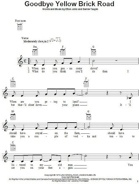 open zoom image for Goodbye Yellow Brick Road - Ukulele, New, Main