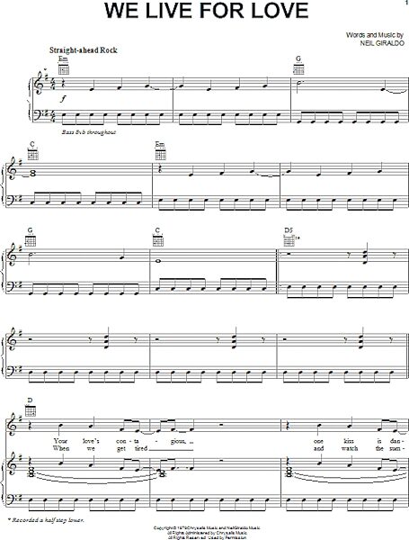 open zoom image for We Live For Love - Piano/Vocal/Guitar, New, Main