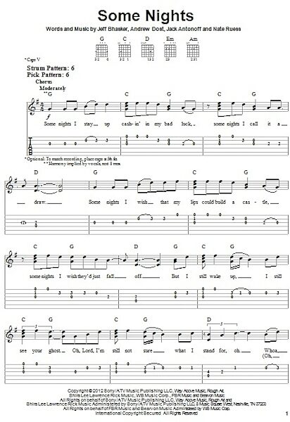 open zoom image for Some Nights - Easy Guitar with TAB, New, Main