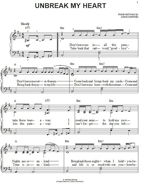 open zoom image for Un-break My Heart - Easy Piano, New, Main