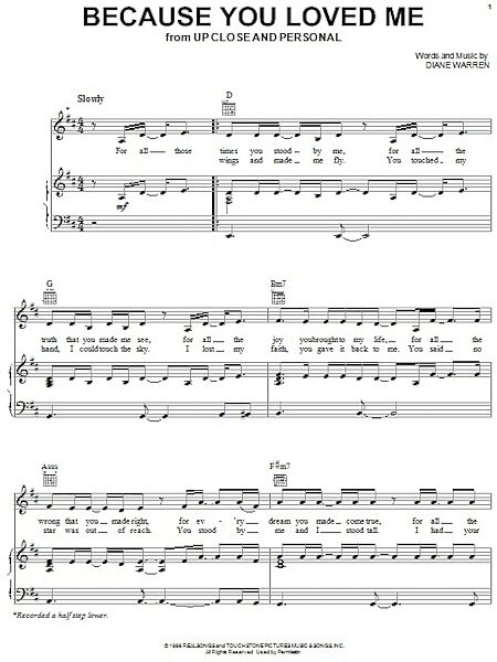 open zoom image for Because You Loved Me - Piano/Vocal/Guitar, New, Main
