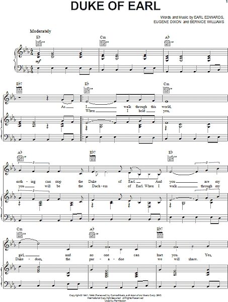 open zoom image for Duke Of Earl - Piano/Vocal/Guitar, New, Main