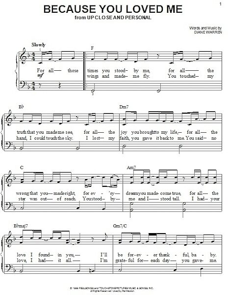 open zoom image for Because You Loved Me - Easy Piano, New, Main