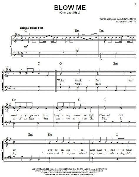 open zoom image for Blow Me (One Last Kiss) - Easy Piano, New, Main