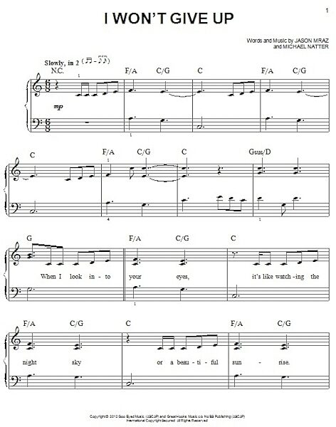 open zoom image for I Won't Give Up - Easy Piano, New, Main