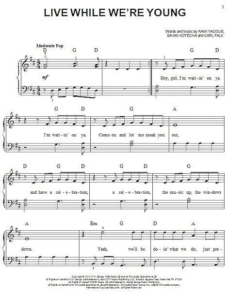 open zoom image for Live While We're Young - Easy Piano, New, Main