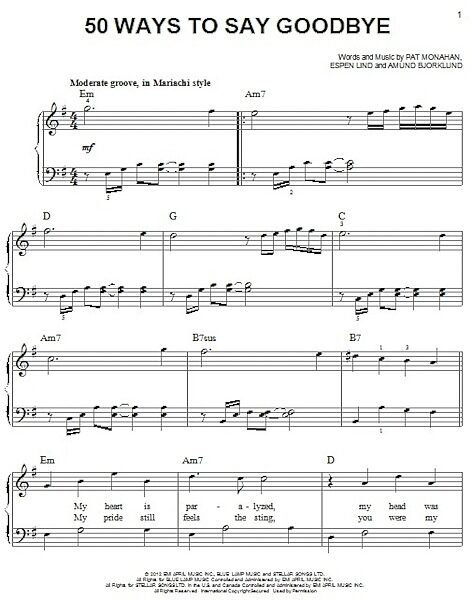 open zoom image for 50 Ways To Say Goodbye - Easy Piano, New, Main